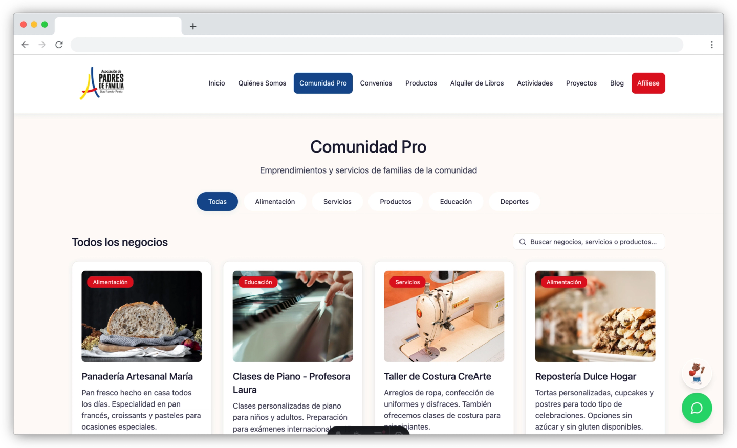 Sitio web ASOPADRES - Comunidad