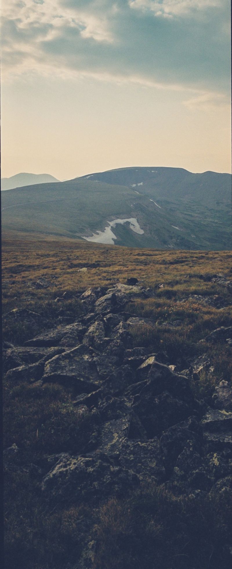 Rocky Mountain National Park landscape with snow patches shot on Kodak Portra 400.