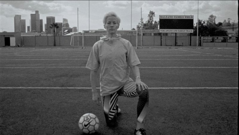 Ian Rigby cinematography still from Nike 'Dear Nike' Directors Cut, black and white film photography on a soccer field