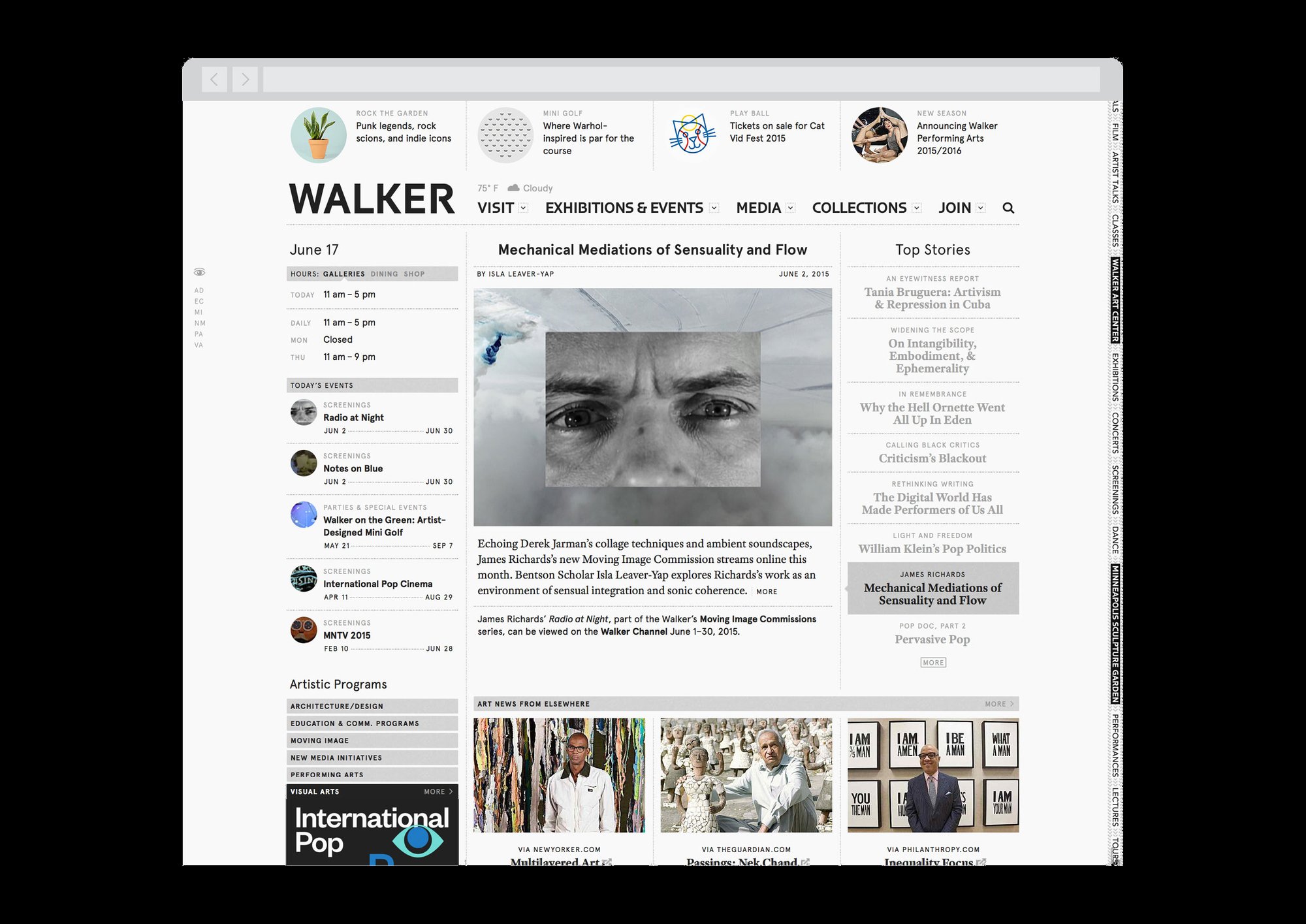 Homepage, featuring heavy editorial focus