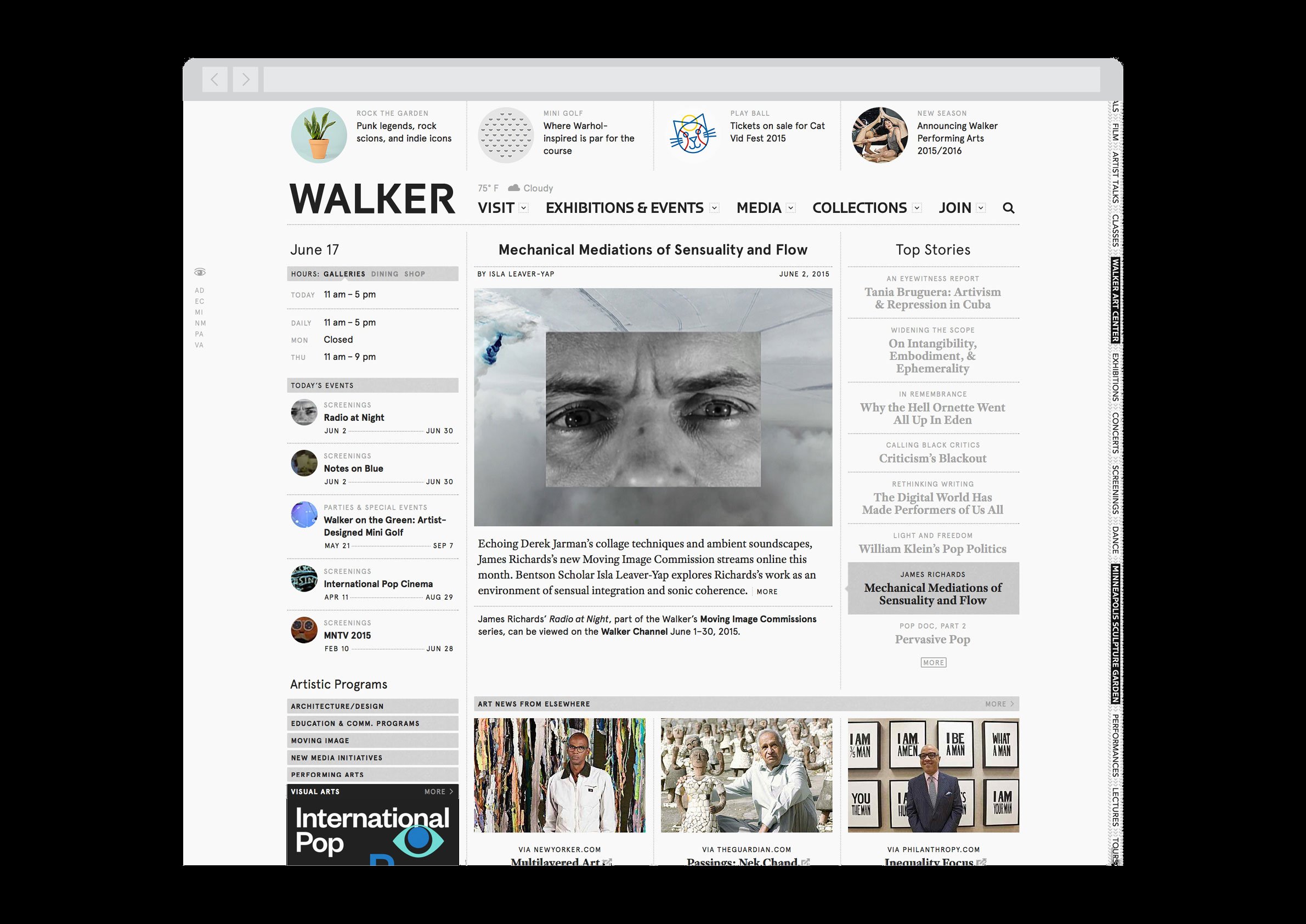 Homepage, featuring heavy editorial focus