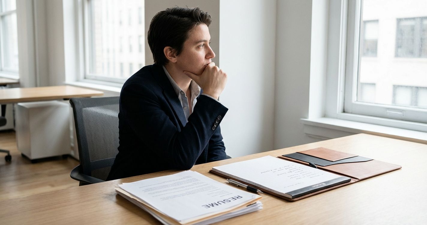 Manager reviewing candidate documents before making a hiring decision