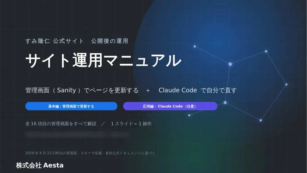 納品したサイト運用マニュアルの表紙
