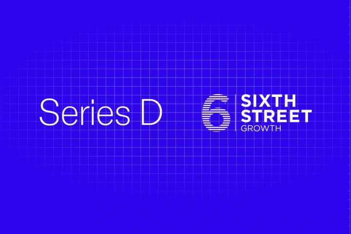 Graphic on a blue grid background reading "Series D" alongside the Sixth Street Growth logo.