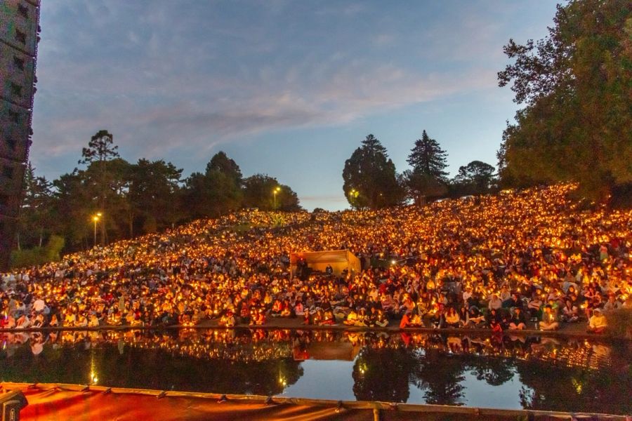 The candle-lit amphitheatre at dusk