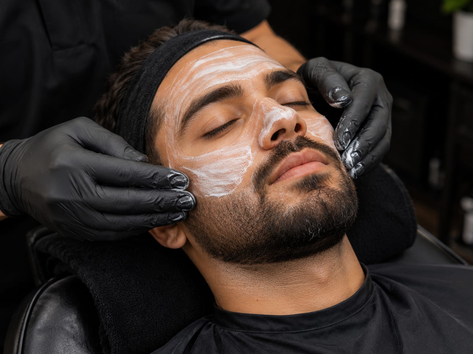 Facial cream being massaged in during a men's facial treatment