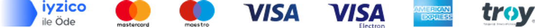 Ödeme yöntemleri: iyzico ile öde, Mastercard, Maestro, Visa, Visa Electron, American Express, Troy