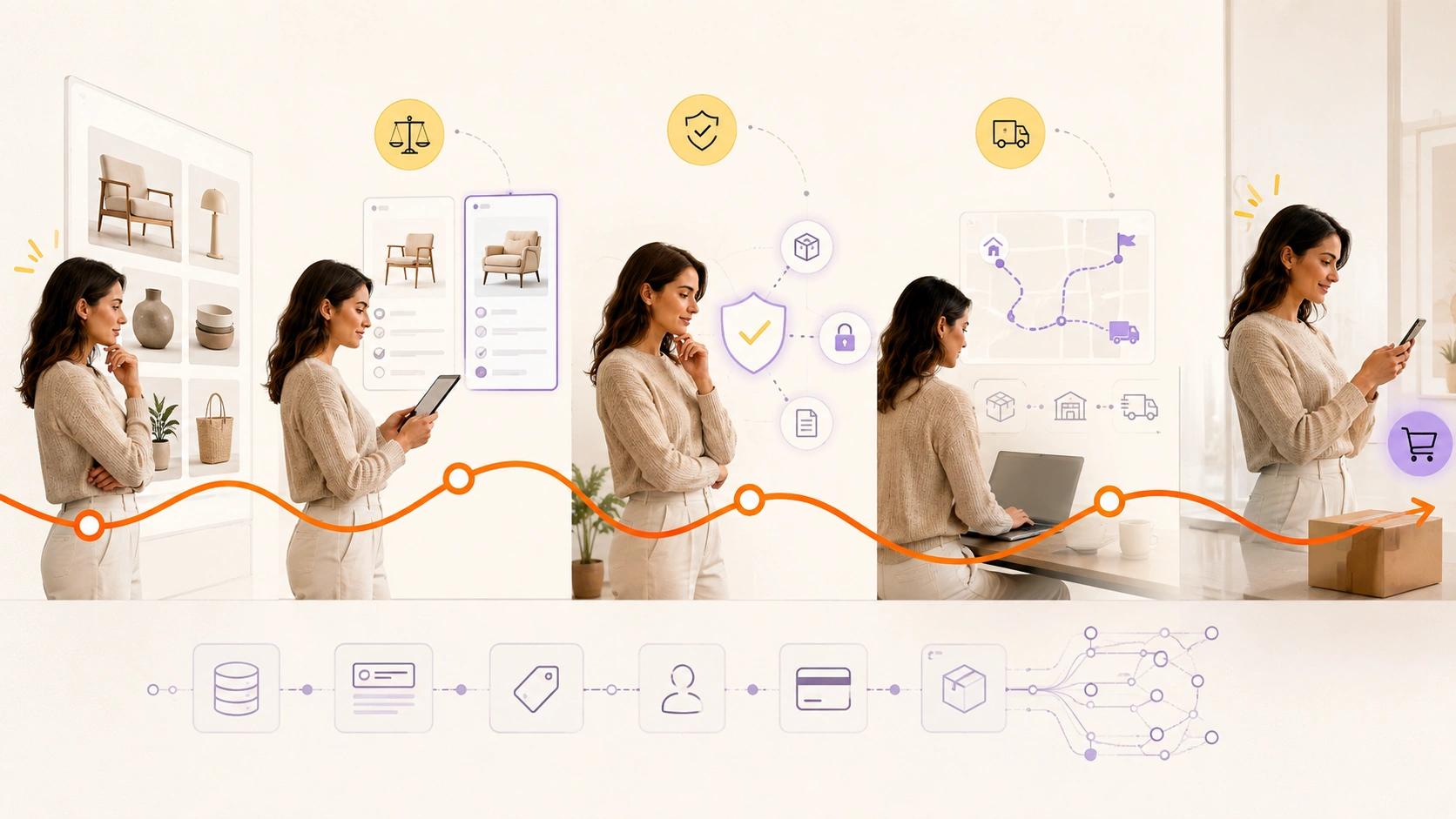 Protect the Buying Path visual showing mobile and desktop cart and checkout path with payments and shipping choices| Flashyminds