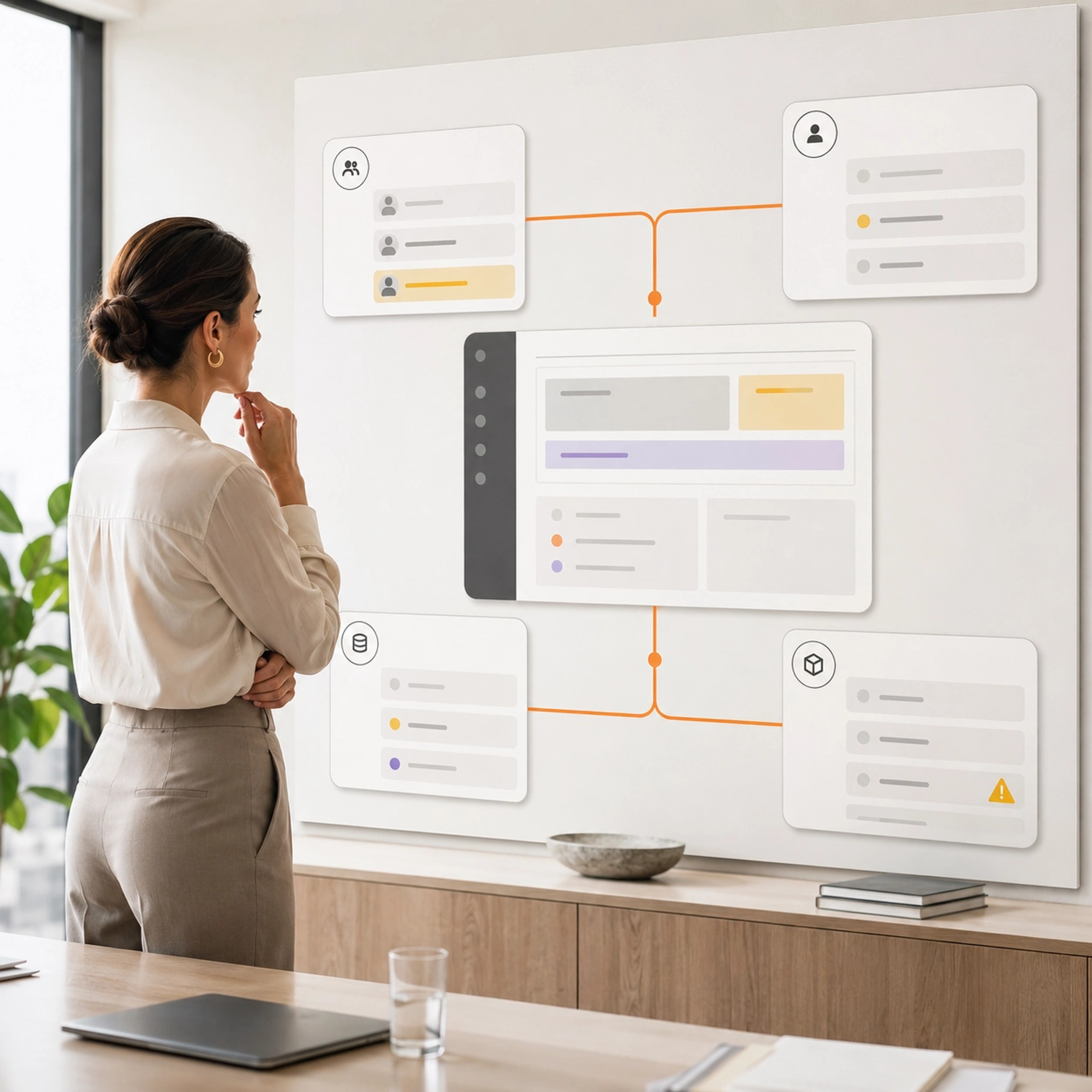 Implement a Suitable Platform visual showing visitor management workflows, system connections and accountable operating control | Flashyminds