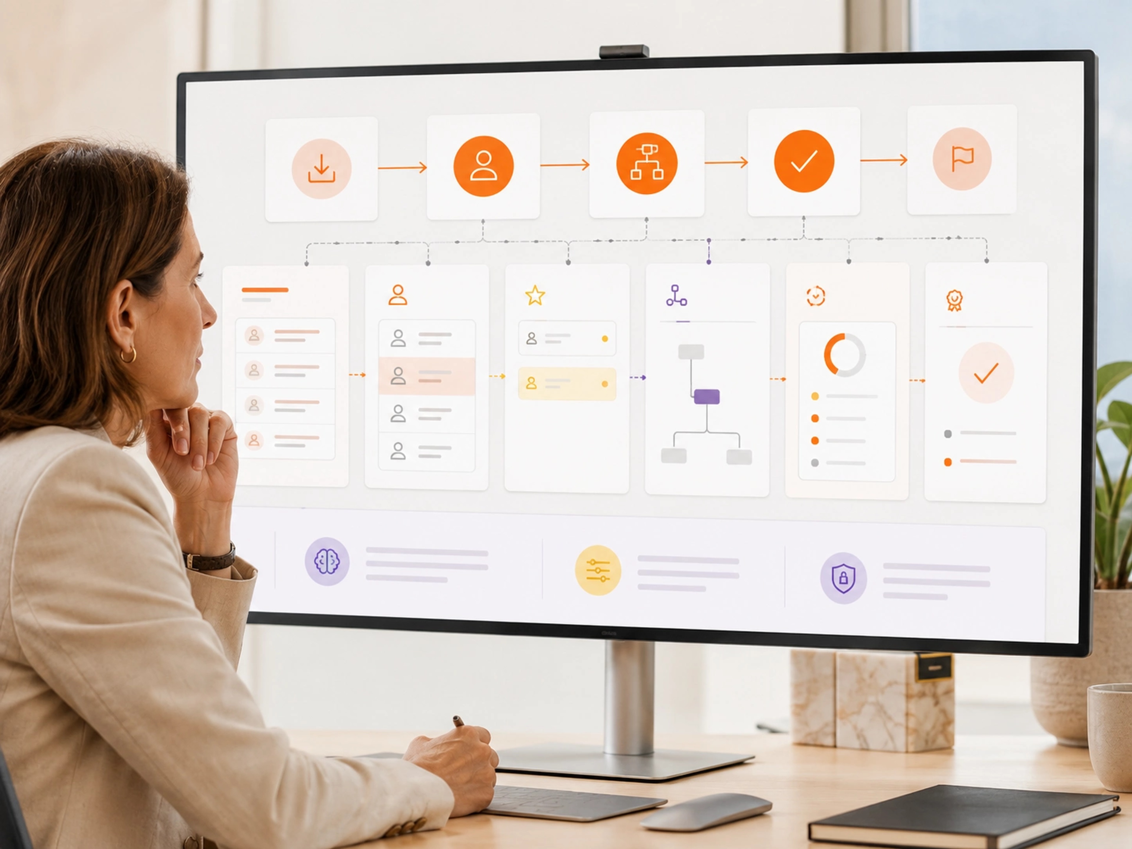Develop a Custom System visual showing project management workflows, system connections and accountable operating control | Flashyminds