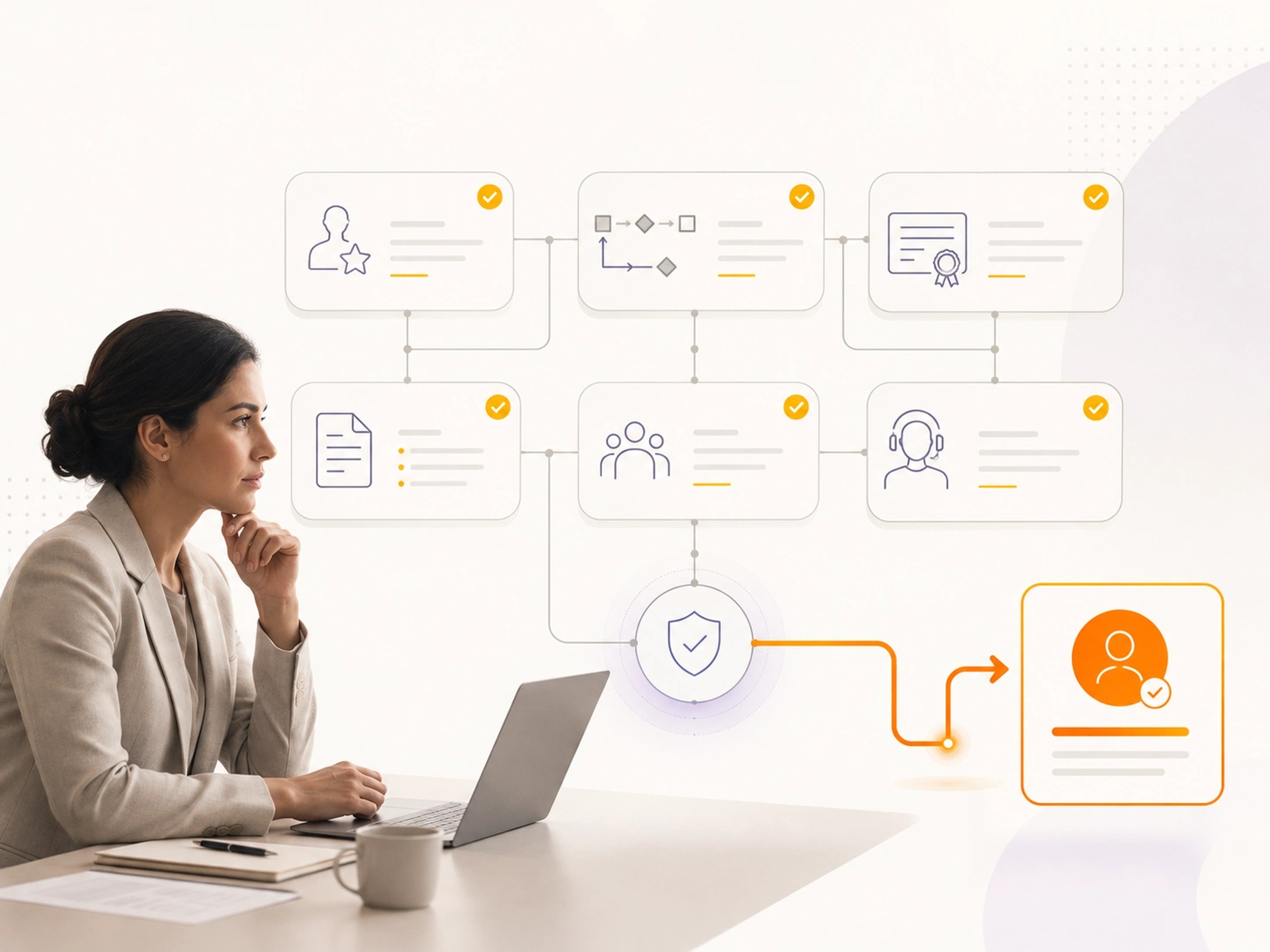 Clarify the Information Need visual showing structured legal information, review gates, secure enquiries and publishing governance | Flashyminds