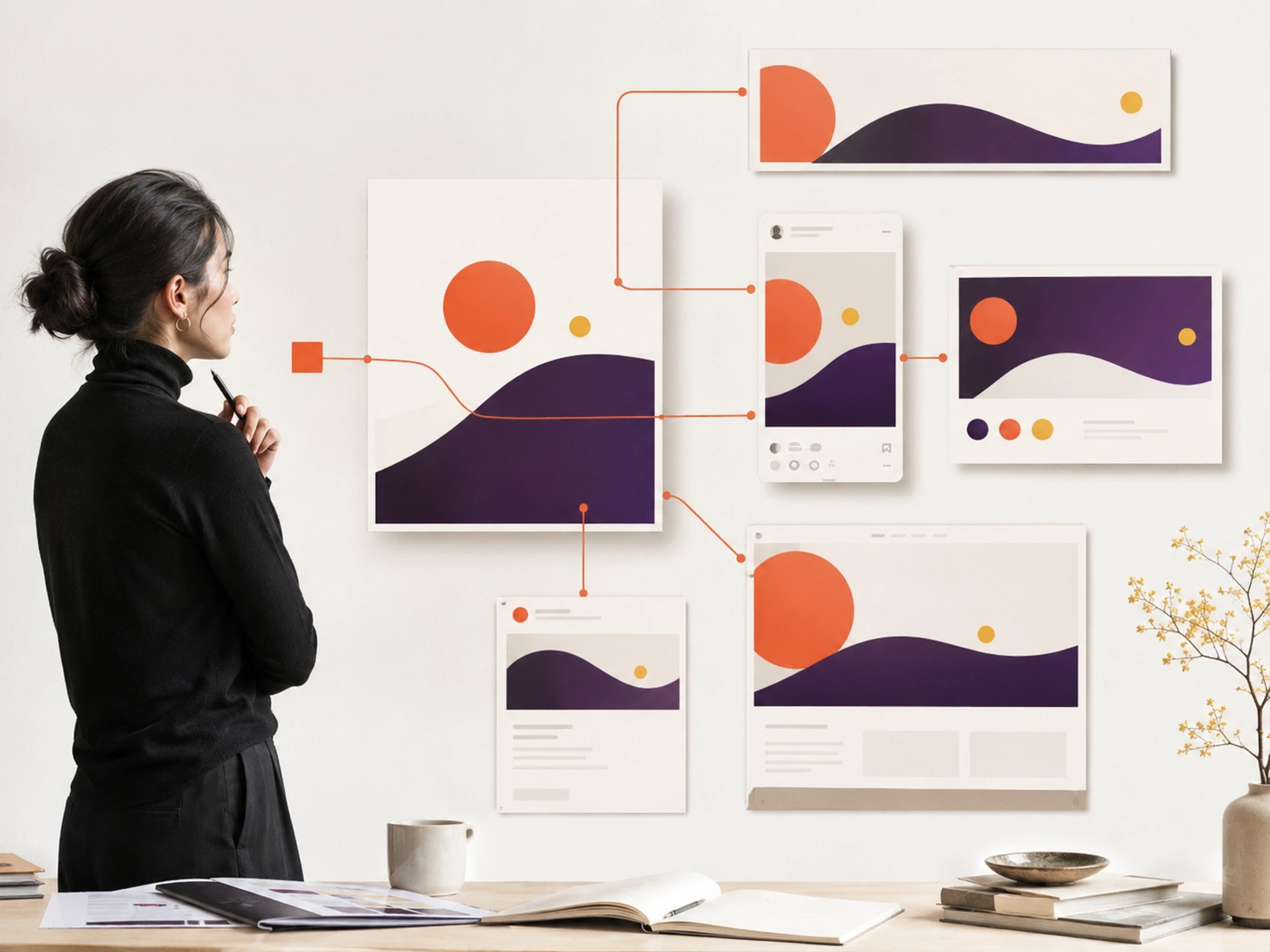 Digital Design visual showing one visual language adapting across campaign, social, presentation, email and web formats | Flashyminds