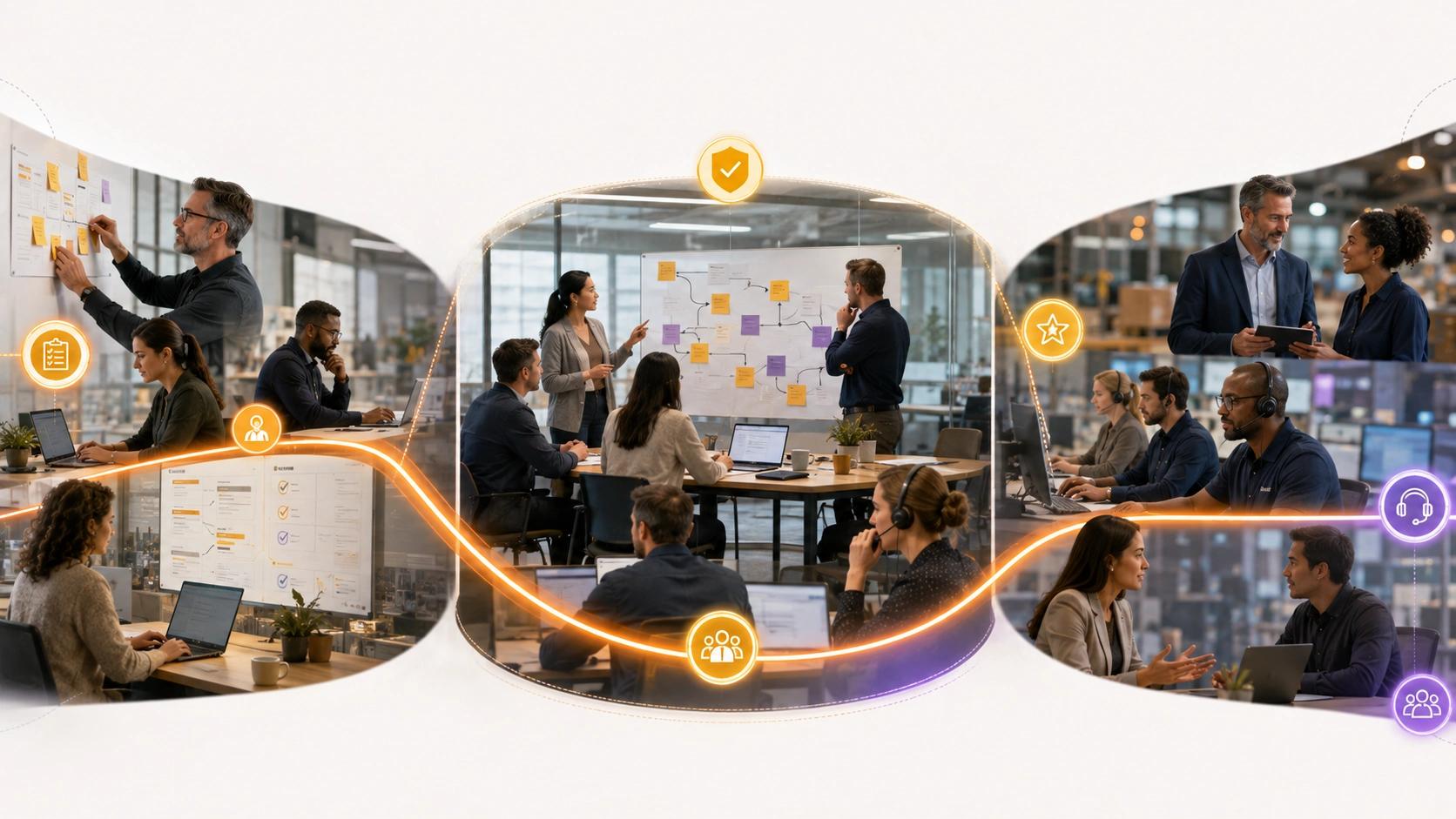Map the Work Before the Software visual for Project Management showing workflow, data and responsible system control | Flashyminds