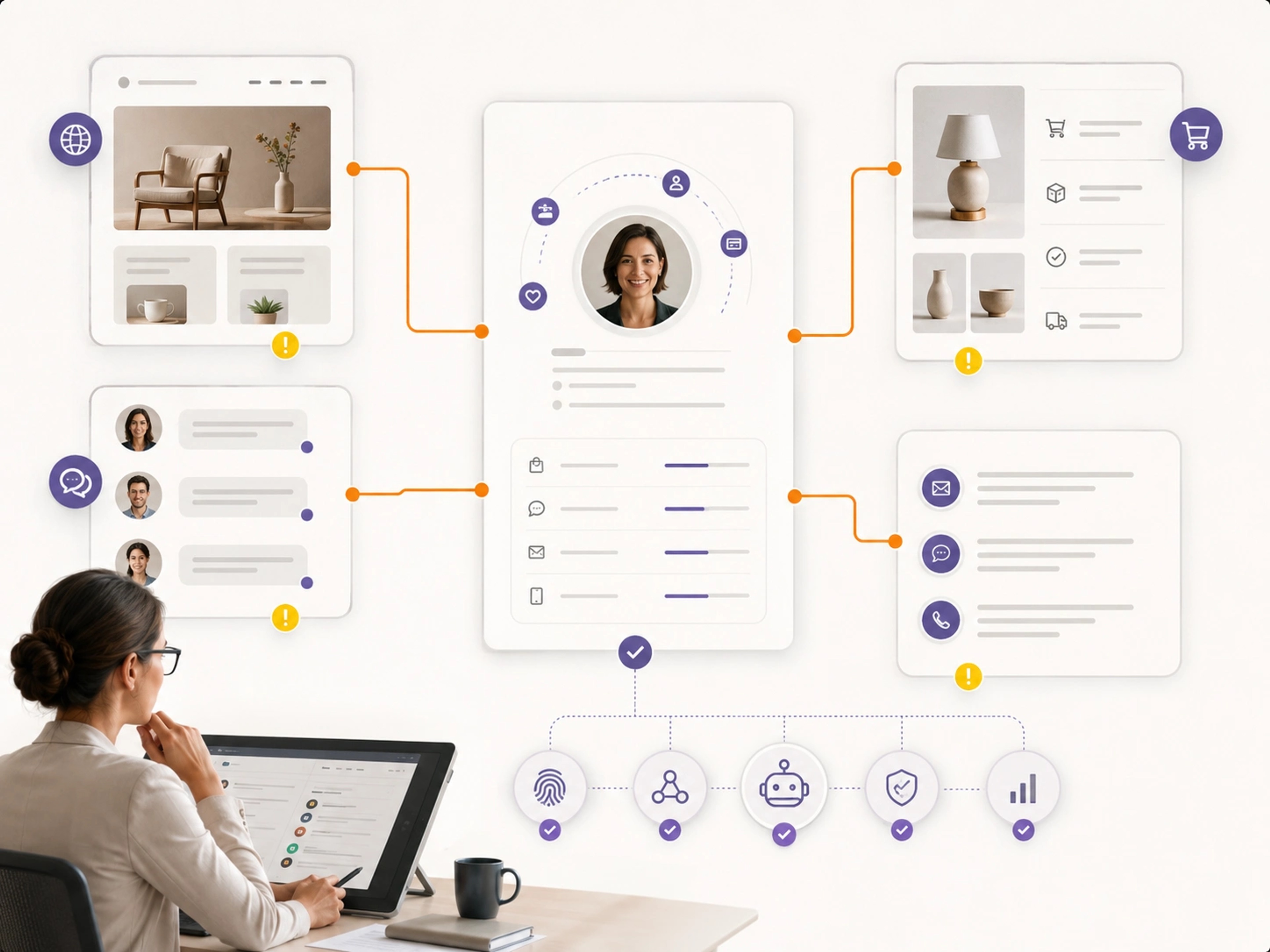 Implement a Suitable Platform visual showing ai chatbots workflows, system connections and accountable operating control | Flashyminds