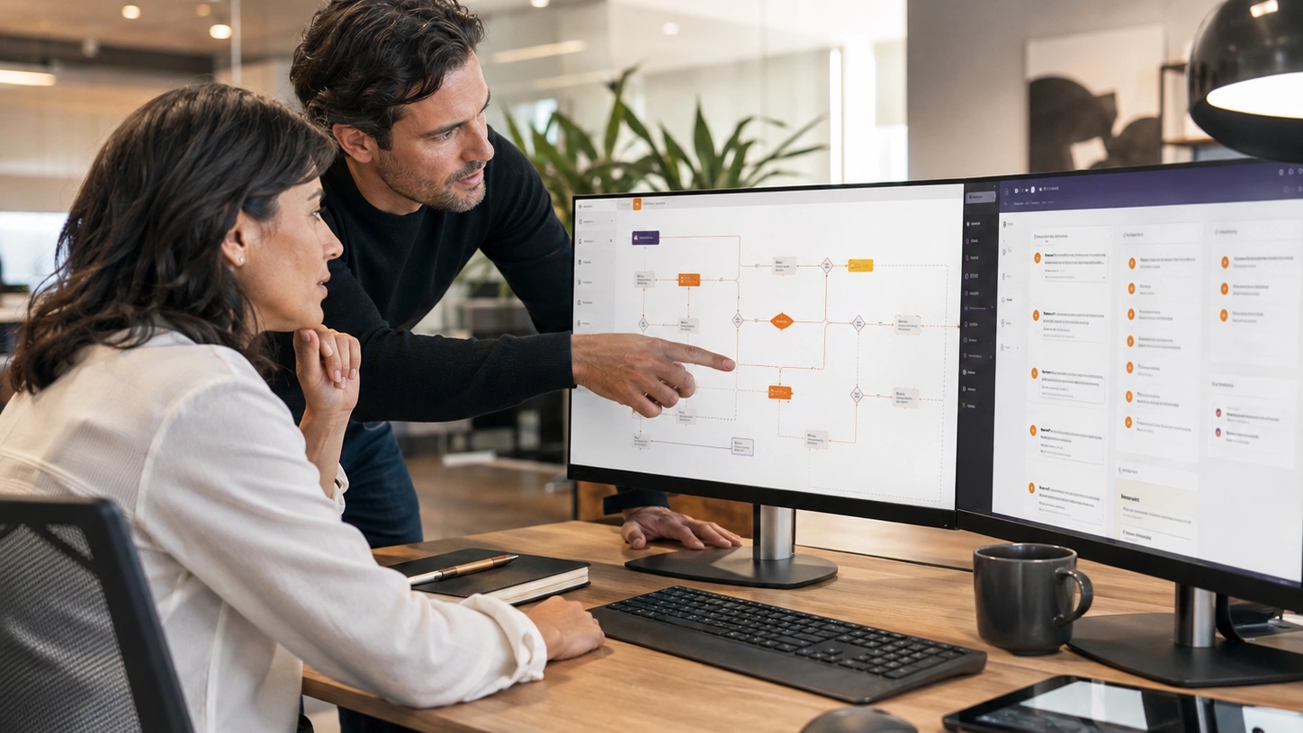 Start With Work and Evidence visual for AI Automation showing data, decisions, safeguards and responsible operation| Flashyminds