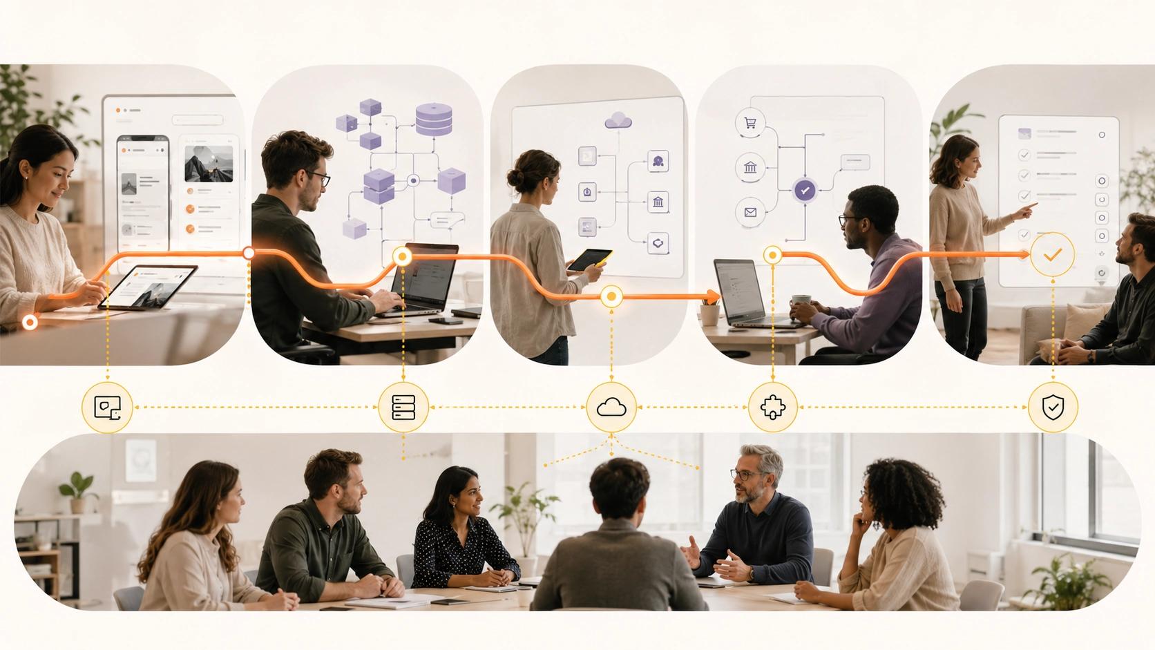 Release With Measurement visual showing MVP release connected to product events, beta users, feedback, learning and next decision | Flashyminds