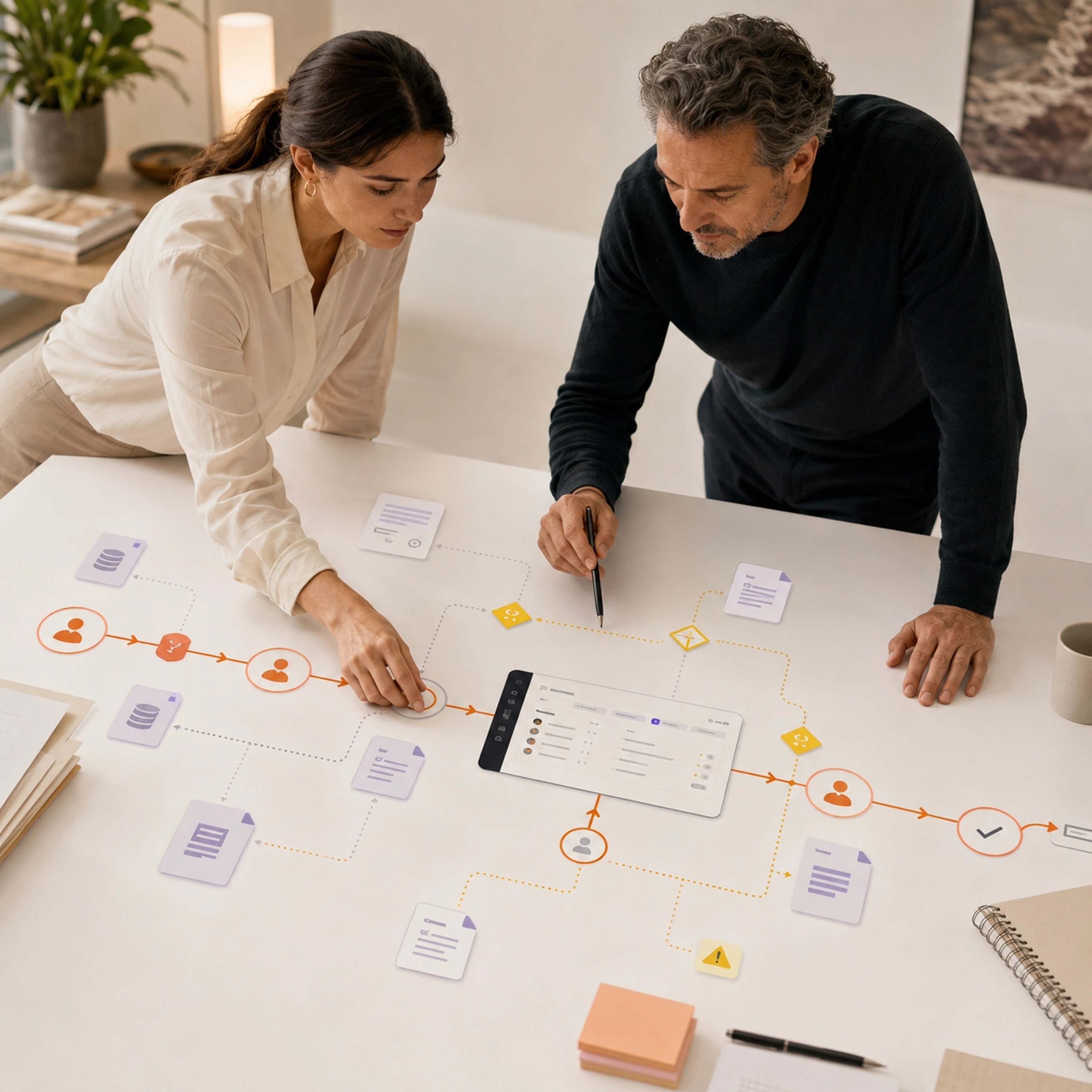 Integrate and Optimise visual showing visitor management workflows, system connections and accountable operating control | Flashyminds
