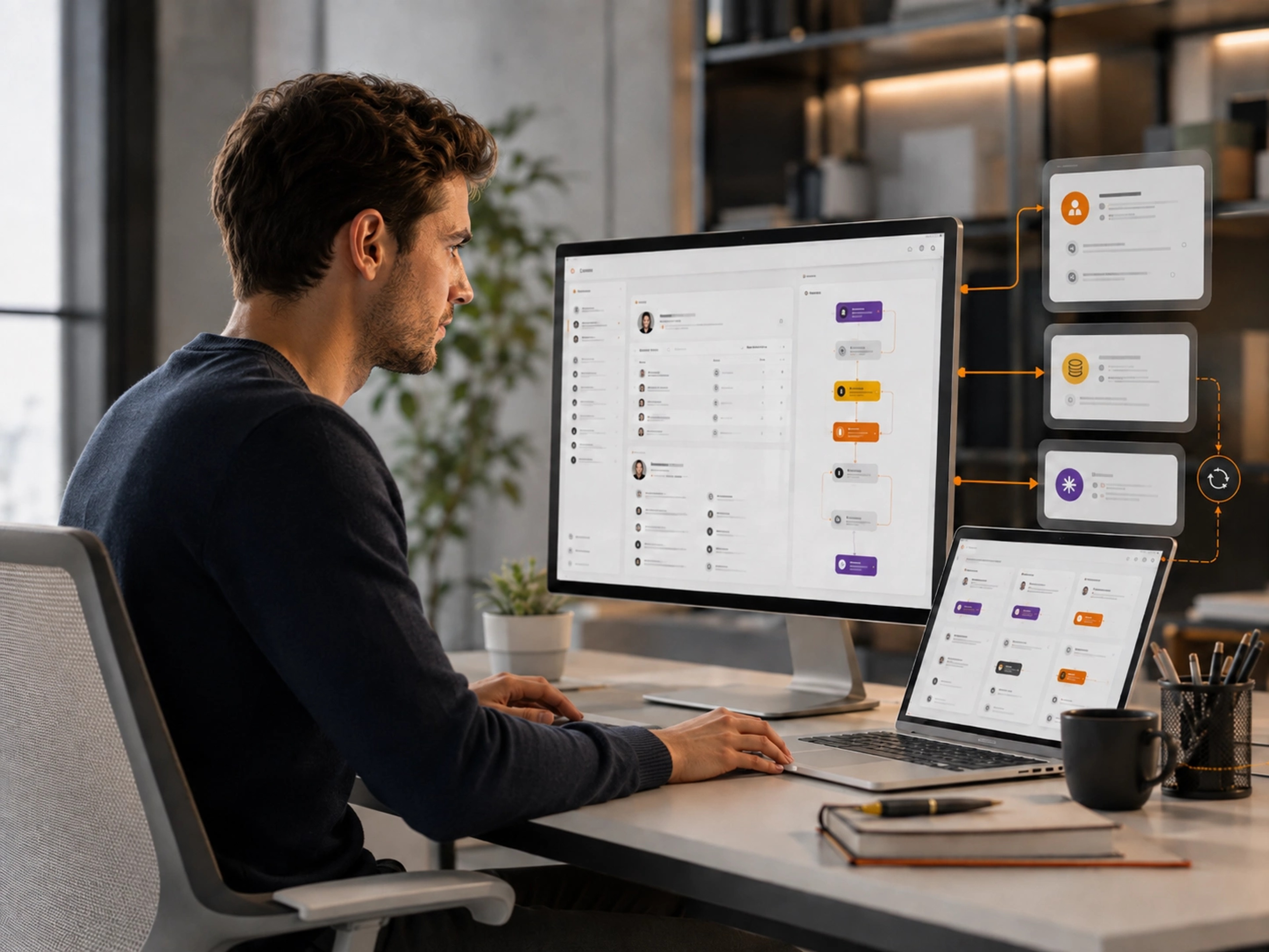 Design and Build the System visual for AI Automation showing controlled workflow design and accountable delivery | Flashyminds