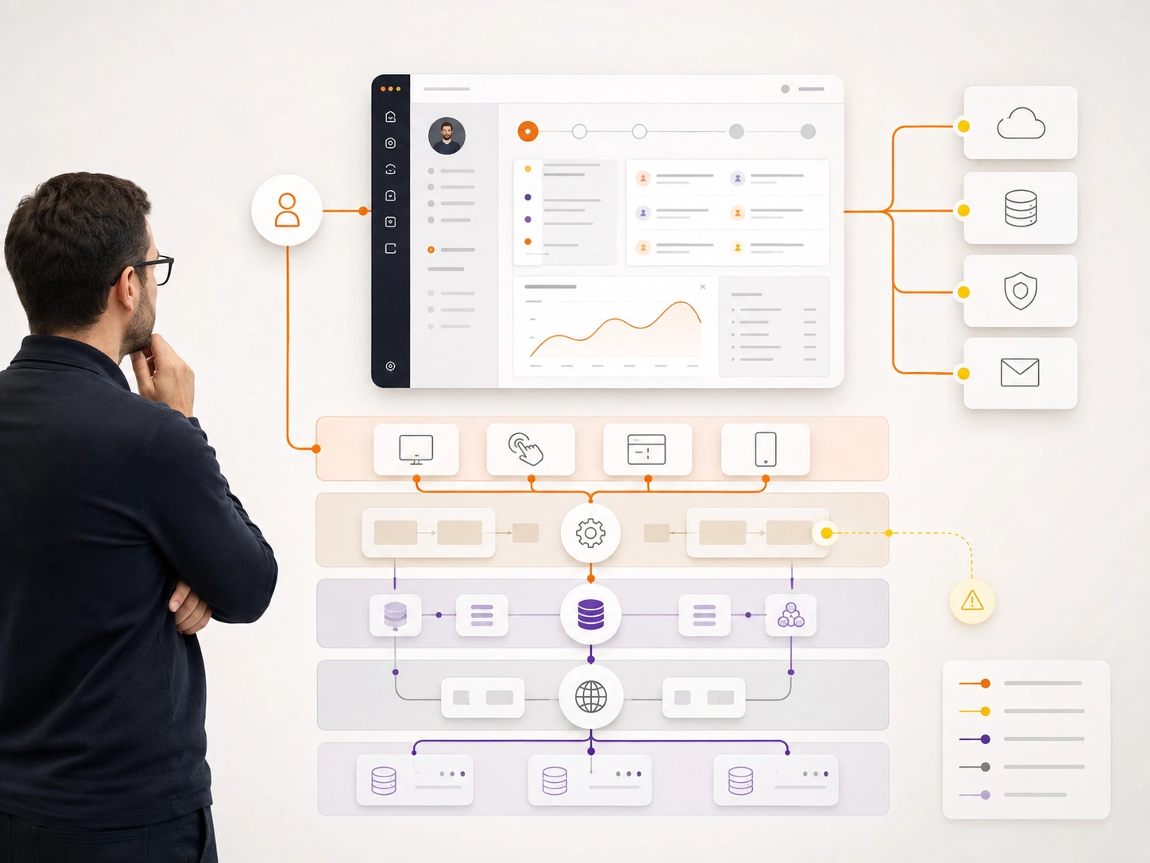Administrative Platforms visual showing administrative platform showing users, permissions, content, rules and audit history | Flashyminds