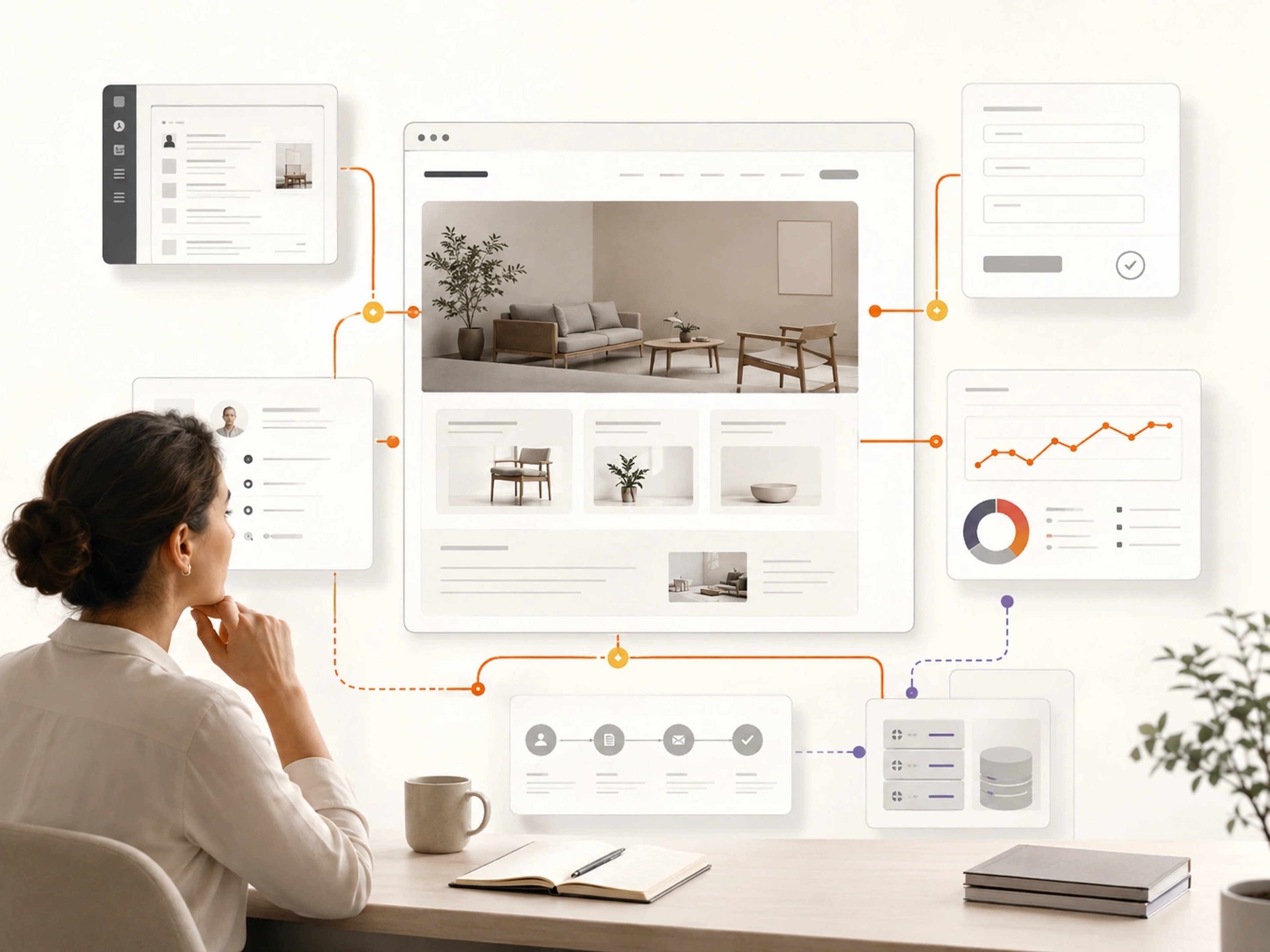 Design System visual showing fragmented interface consolidated into a responsive reusable design system | Flashyminds