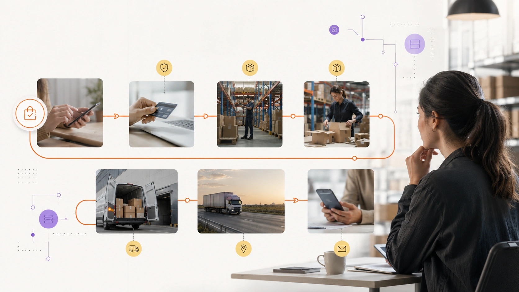 Continue After Purchase visual showing post purchase system linking orders, fulfilment, reviews and lifecycle communication | Flashyminds