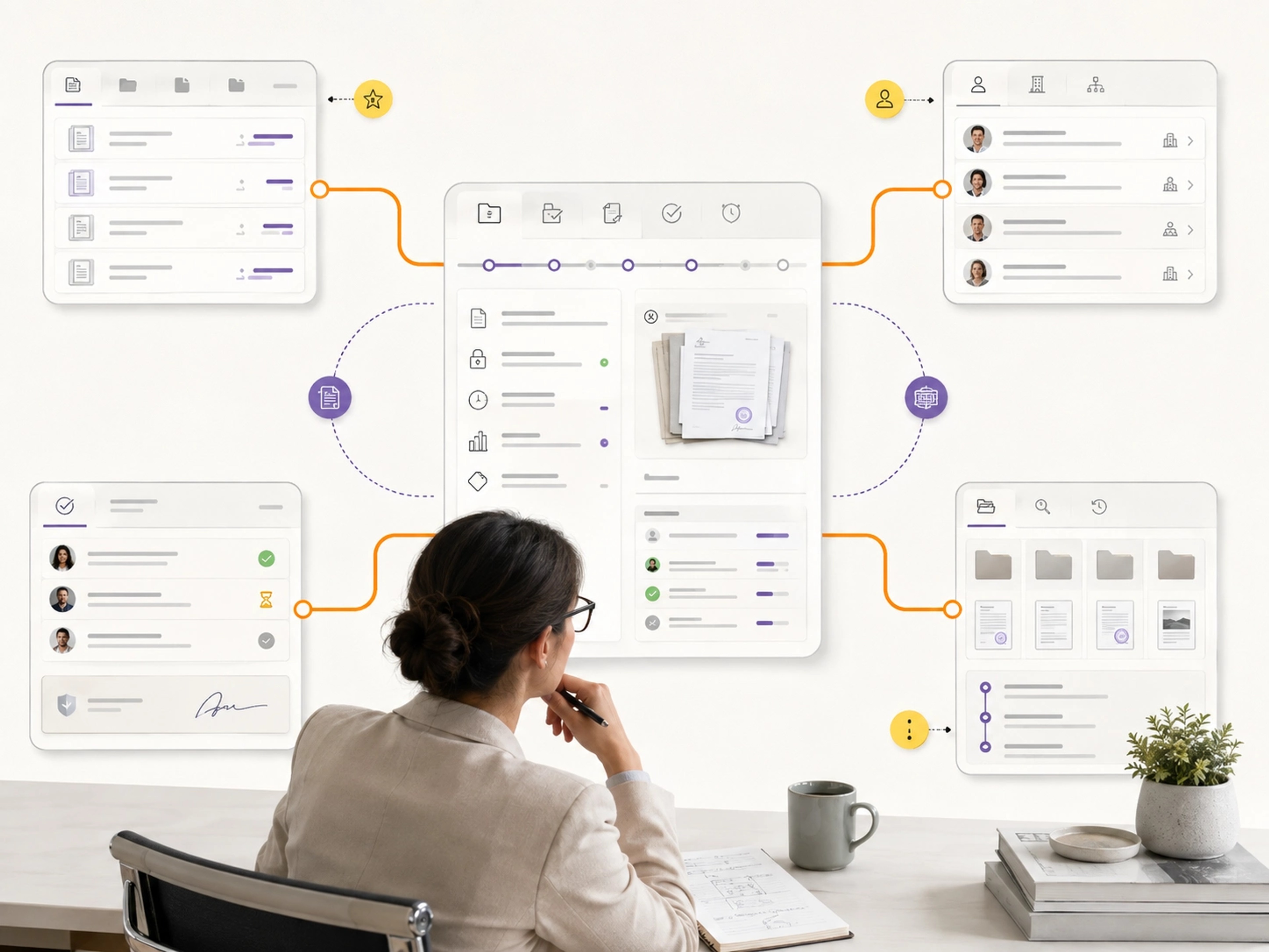 Integrate and Optimise visual showing document management workflows, system connections and accountable operating control | Flashyminds
