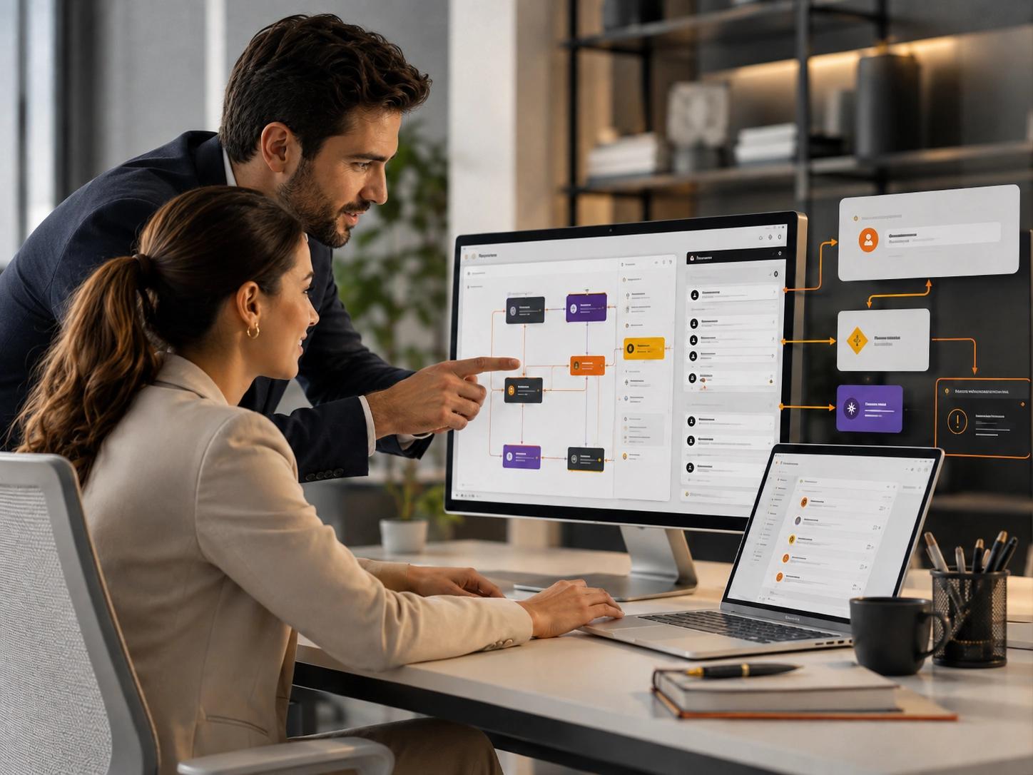 Design Data, Control and Exceptions visual for Marketing AI Automation showing data, decisions, safeguards and responsible operation | Flashyminds
