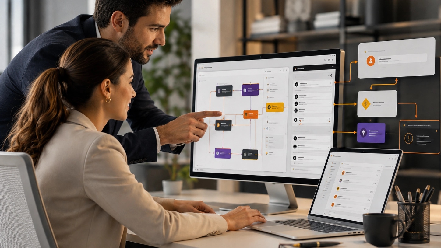 Design Data, Control and Exceptions visual for Marketing AI Automation showing data, decisions, safeguards and responsible operation | Flashyminds