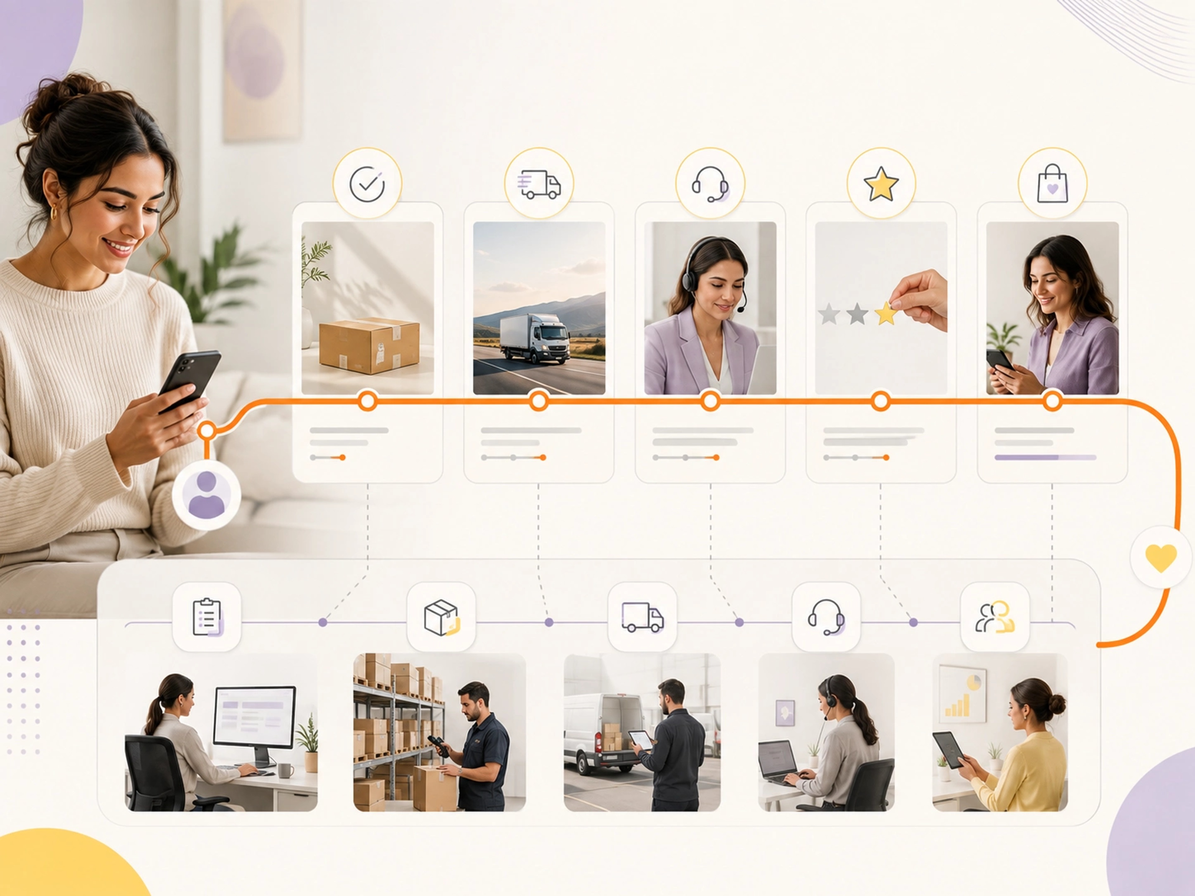 Keep Status and Support Visible visual showing shipment lanes, cargo units, account workflows and exception visibility | Flashyminds