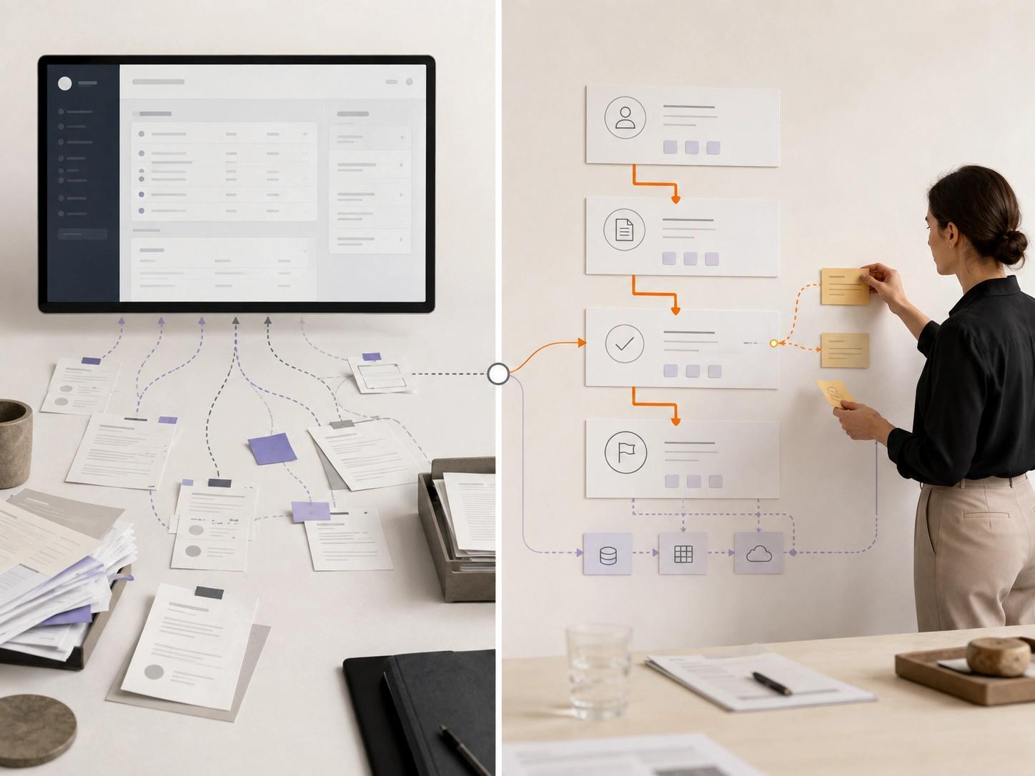 Map the Work Before the Software visual for Visitor Management showing workflow, data and responsible system control | Flashyminds