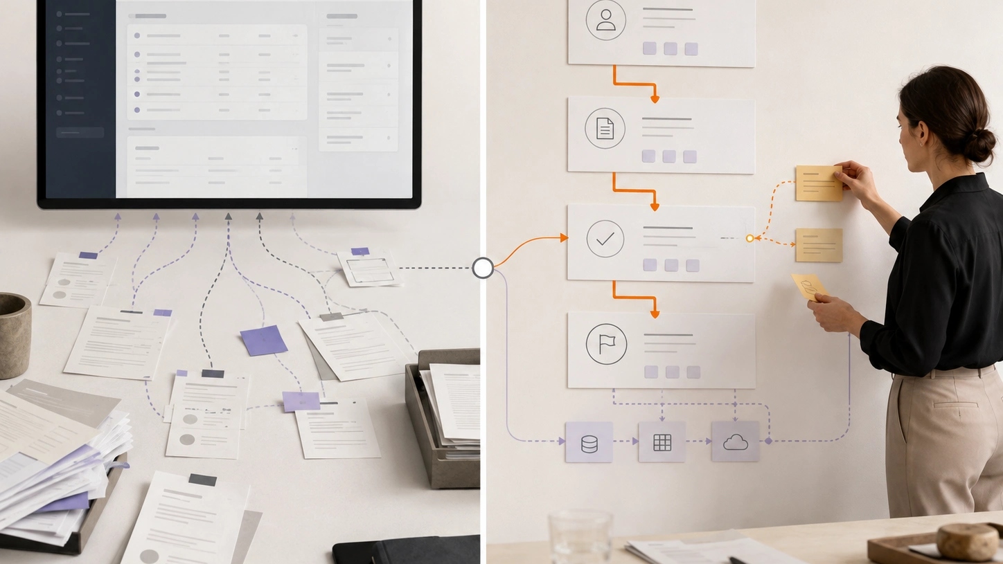 Map the Work Before the Software visual for Visitor Management showing workflow, data and responsible system control | Flashyminds