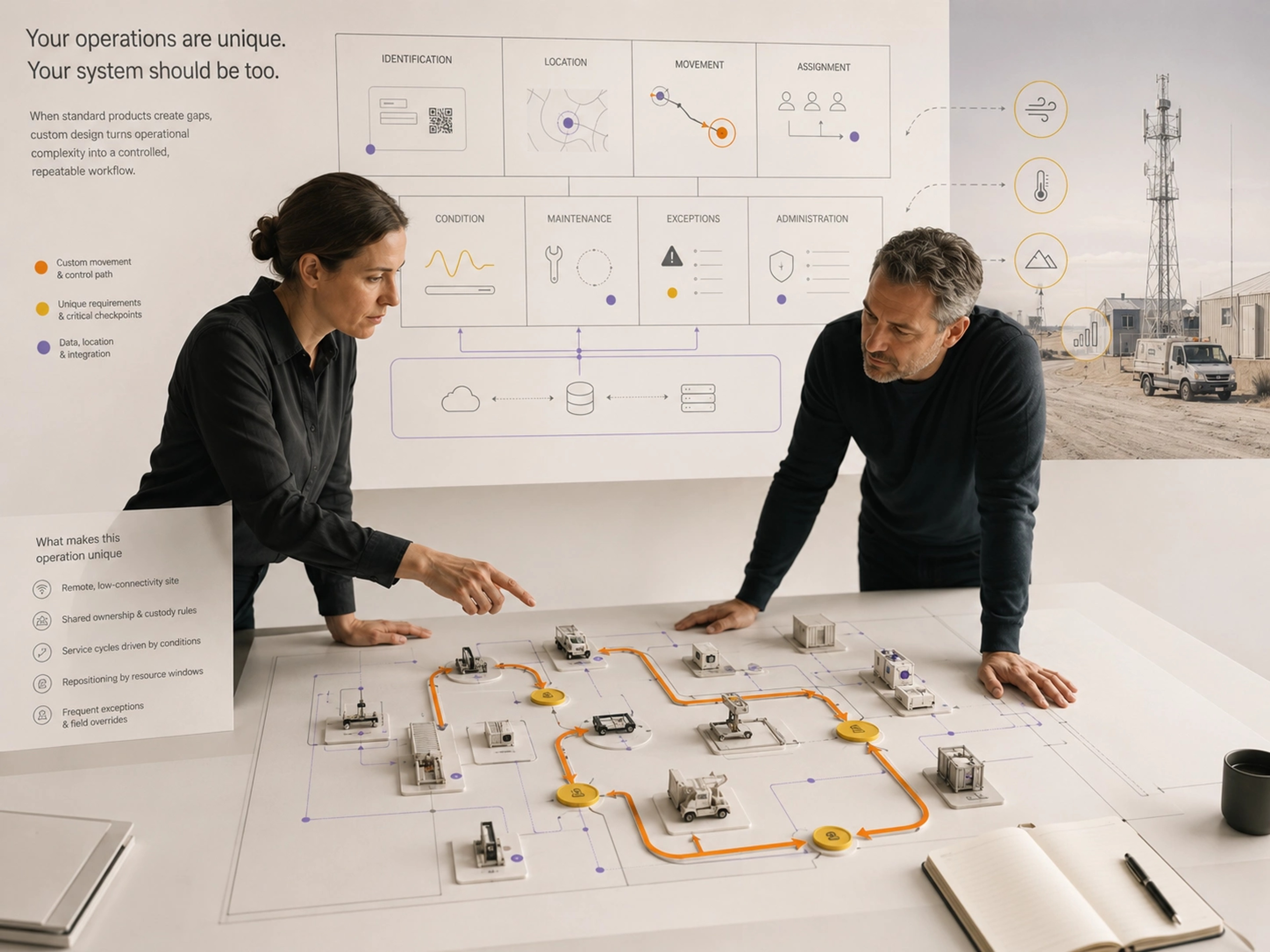 Implement a Suitable Platform visual showing warehouse management workflows, system connections and accountable operating control | Flashyminds