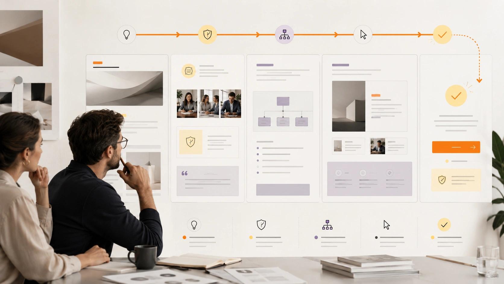 Migrate With Controls visual showing controlled website migration with content, redirects, testing and monitoring | Flashyminds