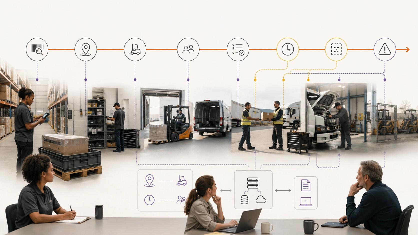 Design Data, Access and Controls visual for Warehouse Management showing workflow, data and responsible system control | Flashyminds
