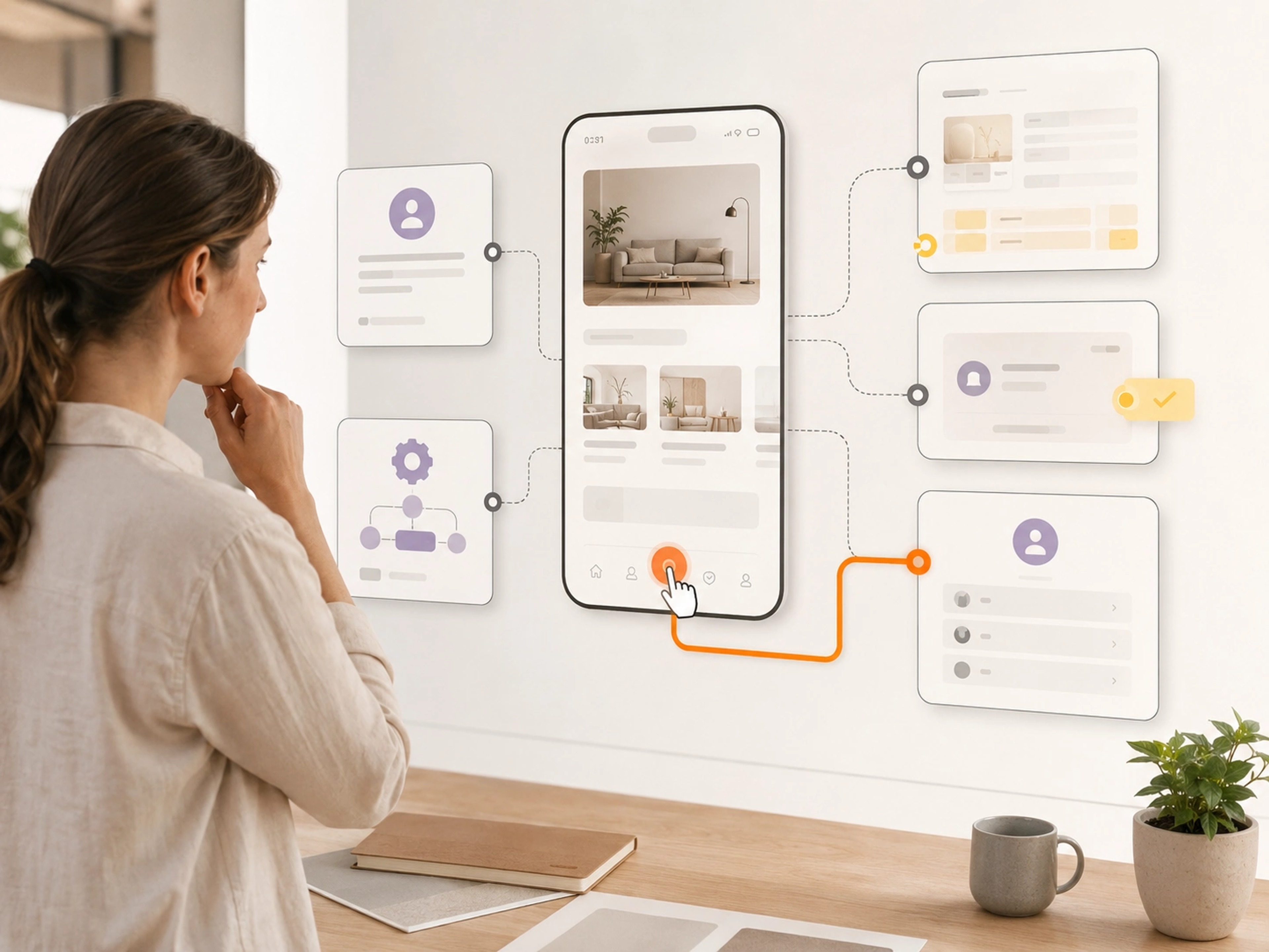 Device Capability Apps visual showing Android app connected with camera, location, notifications, Bluetooth and background tasks | Flashyminds
