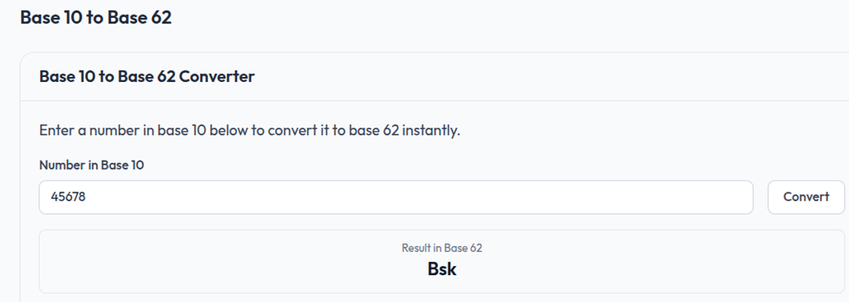 Base 10 to Base 62