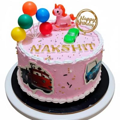 Pink Cars Theme Birthday Cake with NAKSHIT