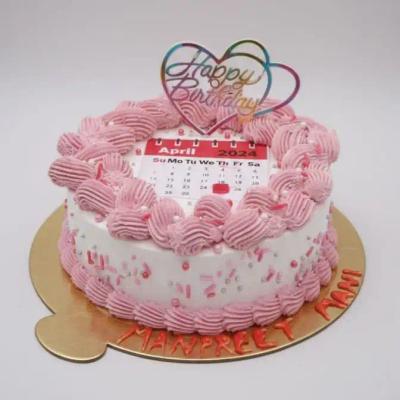 White & Pink Birthday Cake with Calendar Theme