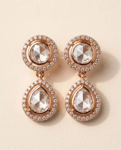 Chandrakanwar Polki String Necklace Set · Rose Gold · Gold Jewellery — Ashok Jewels, Jodhpur view 2