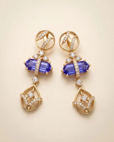 Lyra Tanzanite Diamond Necklace Set · Yellow Gold · Diamond Jewellery — Ashok Jewels, Jodhpur view 2