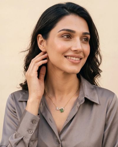 Adeline Emerald and Diamond Necklace · Yellow Gold · Lightweight Everyday Jewellery — Ashok Jewels, Jodhpur view 2