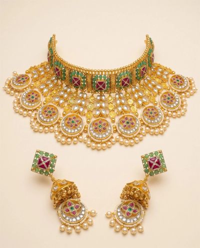 Padmini Jadau Choker Set - AJ-SET-JAD-001 · Yellow Gold · Bridal Sets — Ashok Jewels, Jodhpur view 1