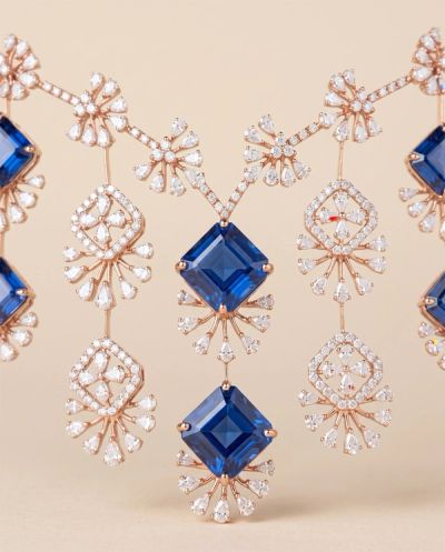 Seraphina Sapphire and Diamond Necklace Set · Rose Gold · Diamond Jewellery — Ashok Jewels, Jodhpur view 3