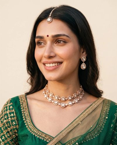 Chandrakanwar Polki String Necklace Set · Rose Gold · Gold Jewellery — Ashok Jewels, Jodhpur view 3