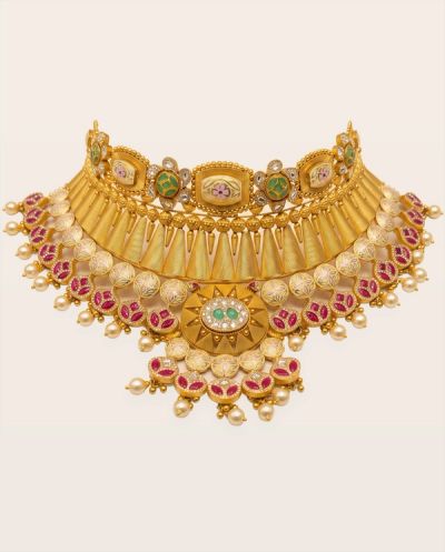 Jodha Meenakari Choker Set AJ-SET-MIN-001 · Yellow Gold · Bridal Sets — Ashok Jewels, Jodhpur view 1