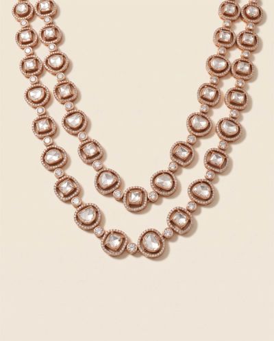 Chandrakanwar Polki String Necklace Set · Rose Gold · Gold Jewellery — Ashok Jewels, Jodhpur view 1