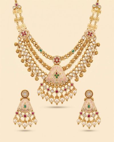 Raniwati Meenakari Necklace Set · Yellow Gold · Gold Jewellery — Ashok Jewels, Jodhpur view 1