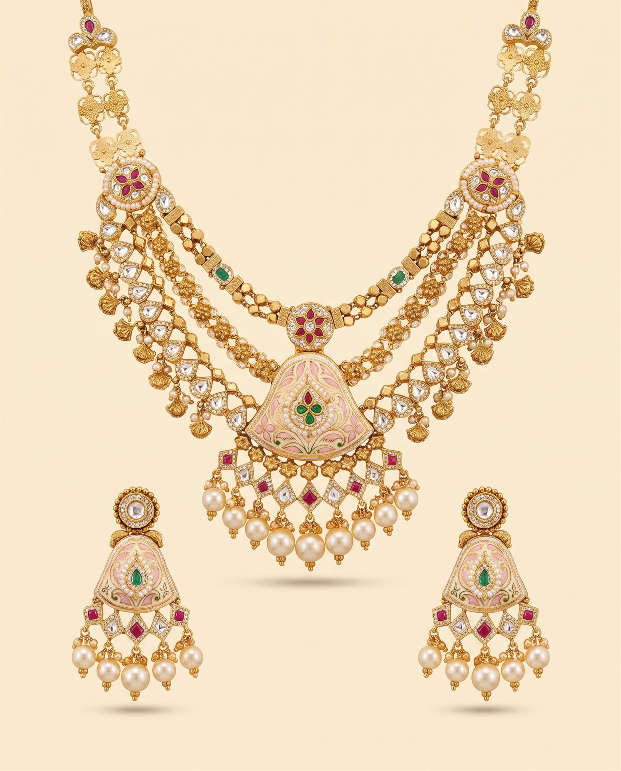 Raniwati Meenakari Necklace Set · Yellow Gold · Gold Jewellery — Ashok Jewels, Jodhpur