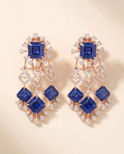 Seraphina Sapphire and Diamond Necklace Set · Rose Gold · Diamond Jewellery — Ashok Jewels, Jodhpur view 2