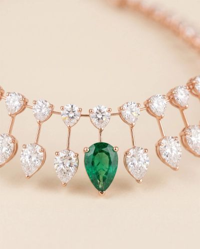 Ophelia Emerald Fringe Diamond Necklace Set · Rose Gold · Diamond Jewellery — Ashok Jewels, Jodhpur view 4